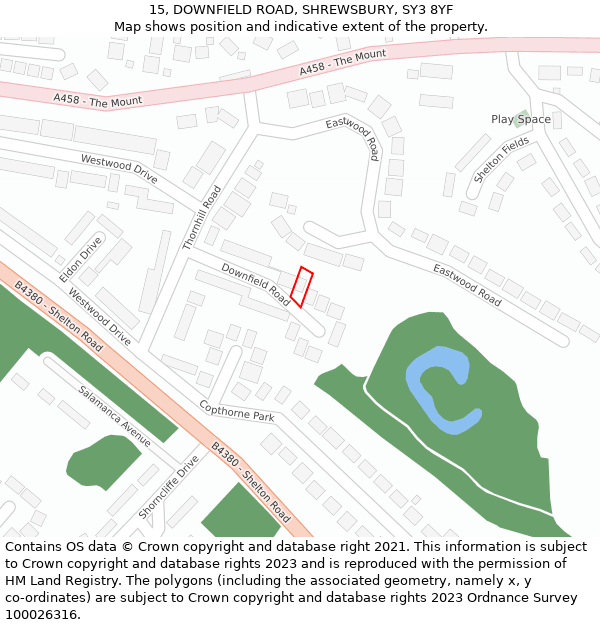 15, DOWNFIELD ROAD, SHREWSBURY, SY3 8YF: Location map and indicative extent of plot