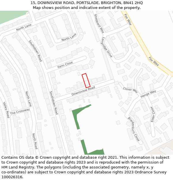 15, DOWNSVIEW ROAD, PORTSLADE, BRIGHTON, BN41 2HQ: Location map and indicative extent of plot