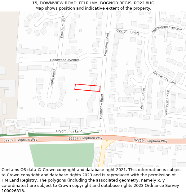 15, DOWNVIEW ROAD, FELPHAM, BOGNOR REGIS, PO22 8HG: Location map and indicative extent of plot