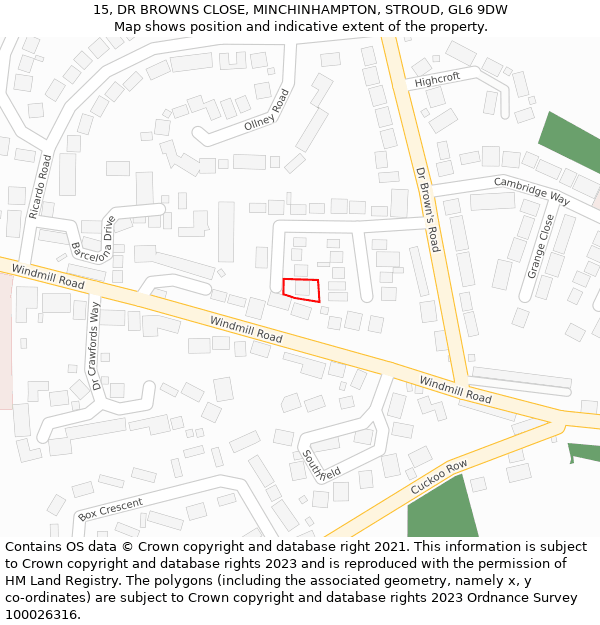 15, DR BROWNS CLOSE, MINCHINHAMPTON, STROUD, GL6 9DW: Location map and indicative extent of plot