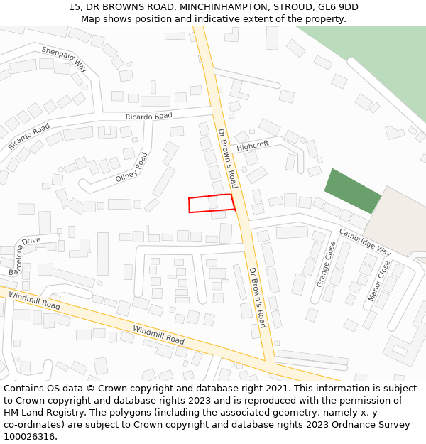 15, DR BROWNS ROAD, MINCHINHAMPTON, STROUD, GL6 9DD: Location map and indicative extent of plot