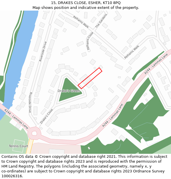 15, DRAKES CLOSE, ESHER, KT10 8PQ: Location map and indicative extent of plot