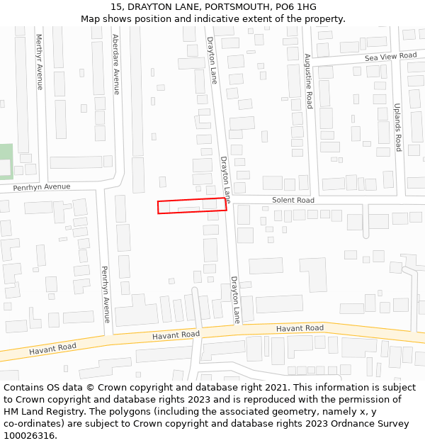 15, DRAYTON LANE, PORTSMOUTH, PO6 1HG: Location map and indicative extent of plot