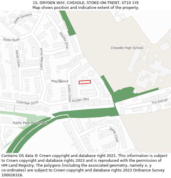 15, DRYDEN WAY, CHEADLE, STOKE-ON-TRENT, ST10 1YE: Location map and indicative extent of plot