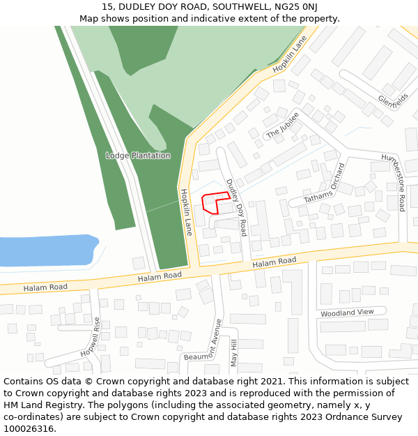 15, DUDLEY DOY ROAD, SOUTHWELL, NG25 0NJ: Location map and indicative extent of plot