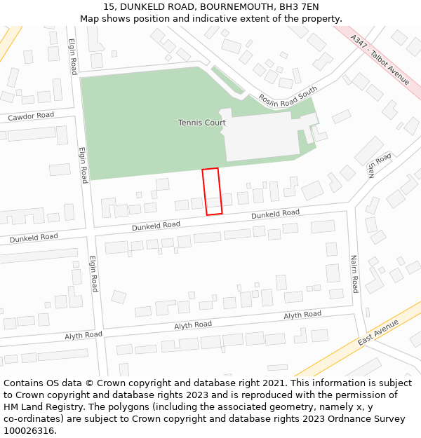 15, DUNKELD ROAD, BOURNEMOUTH, BH3 7EN: Location map and indicative extent of plot