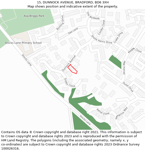 15, DUNNOCK AVENUE, BRADFORD, BD6 3XH: Location map and indicative extent of plot