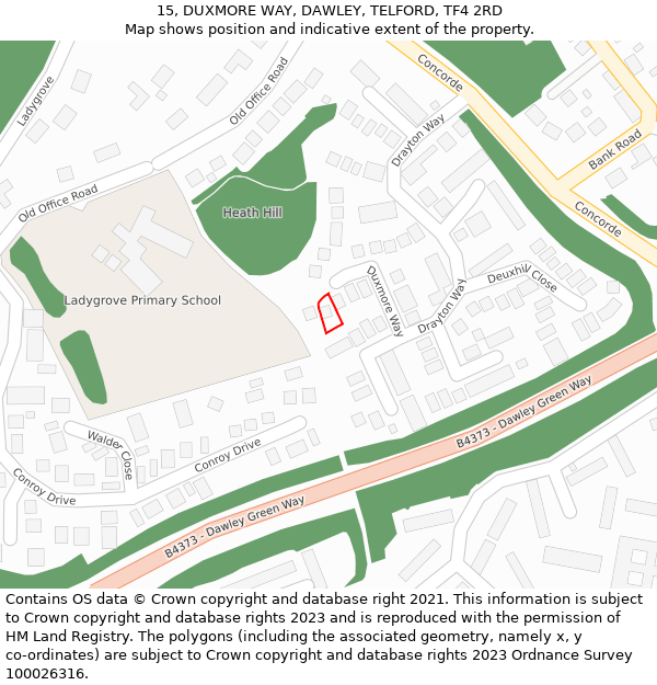 15, DUXMORE WAY, DAWLEY, TELFORD, TF4 2RD: Location map and indicative extent of plot