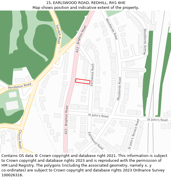 15, EARLSWOOD ROAD, REDHILL, RH1 6HE: Location map and indicative extent of plot