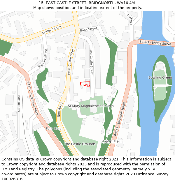 15, EAST CASTLE STREET, BRIDGNORTH, WV16 4AL: Location map and indicative extent of plot