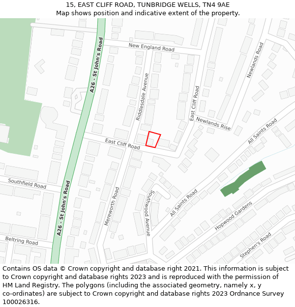 15, EAST CLIFF ROAD, TUNBRIDGE WELLS, TN4 9AE: Location map and indicative extent of plot