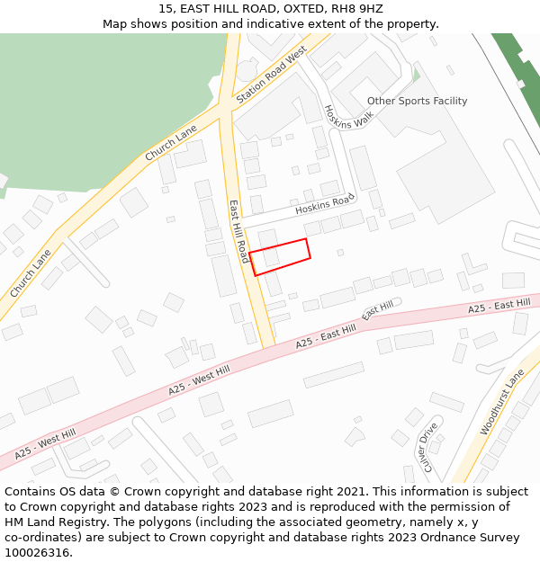 15, EAST HILL ROAD, OXTED, RH8 9HZ: Location map and indicative extent of plot
