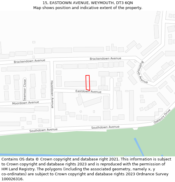 15, EASTDOWN AVENUE, WEYMOUTH, DT3 6QN: Location map and indicative extent of plot