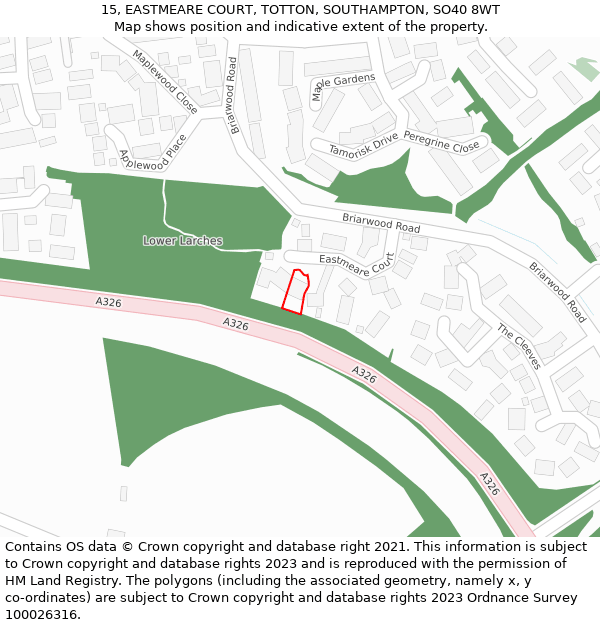 15, EASTMEARE COURT, TOTTON, SOUTHAMPTON, SO40 8WT: Location map and indicative extent of plot