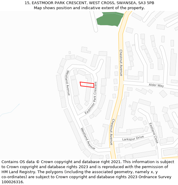 15, EASTMOOR PARK CRESCENT, WEST CROSS, SWANSEA, SA3 5PB: Location map and indicative extent of plot