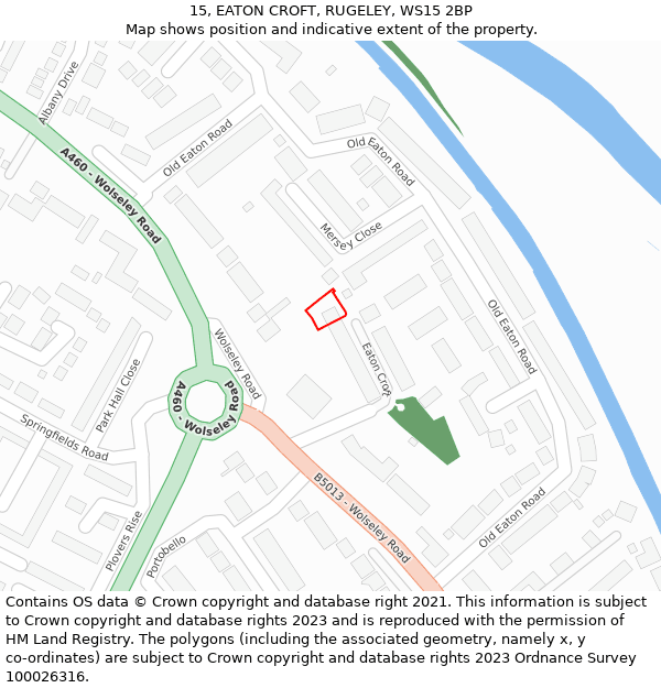 15, EATON CROFT, RUGELEY, WS15 2BP: Location map and indicative extent of plot