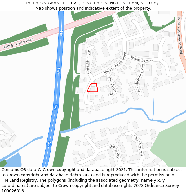 15, EATON GRANGE DRIVE, LONG EATON, NOTTINGHAM, NG10 3QE: Location map and indicative extent of plot