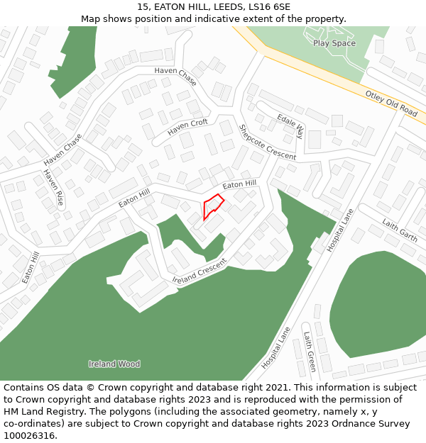 15, EATON HILL, LEEDS, LS16 6SE: Location map and indicative extent of plot