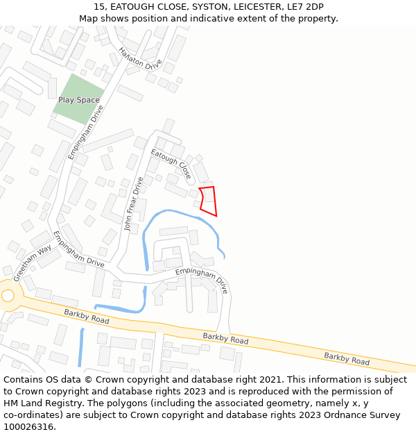 15, EATOUGH CLOSE, SYSTON, LEICESTER, LE7 2DP: Location map and indicative extent of plot