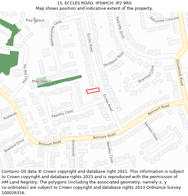 15, ECCLES ROAD, IPSWICH, IP2 9RG: Location map and indicative extent of plot