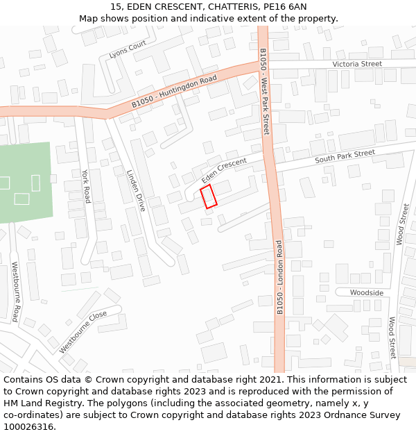 15, EDEN CRESCENT, CHATTERIS, PE16 6AN: Location map and indicative extent of plot