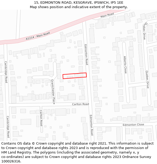 15, EDMONTON ROAD, KESGRAVE, IPSWICH, IP5 1EE: Location map and indicative extent of plot