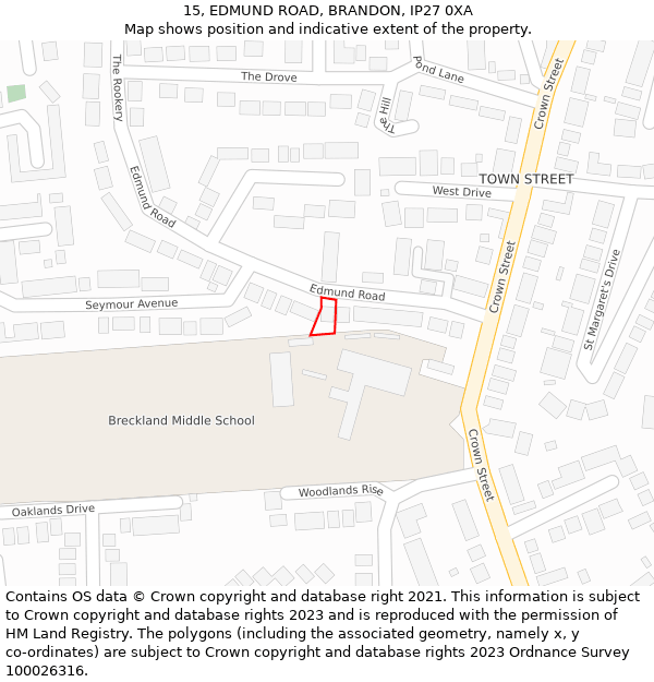 15, EDMUND ROAD, BRANDON, IP27 0XA: Location map and indicative extent of plot