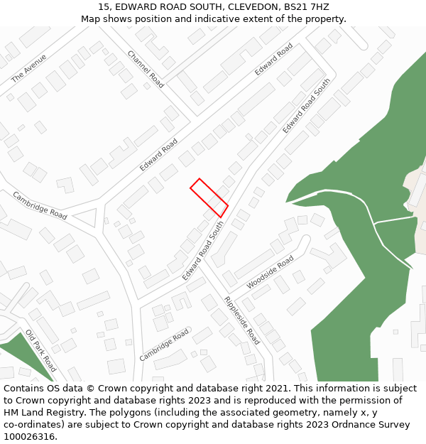 15, EDWARD ROAD SOUTH, CLEVEDON, BS21 7HZ: Location map and indicative extent of plot