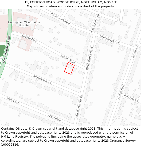15, EGERTON ROAD, WOODTHORPE, NOTTINGHAM, NG5 4FF: Location map and indicative extent of plot