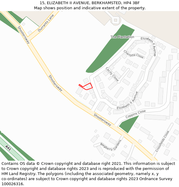 15, ELIZABETH II AVENUE, BERKHAMSTED, HP4 3BF: Location map and indicative extent of plot