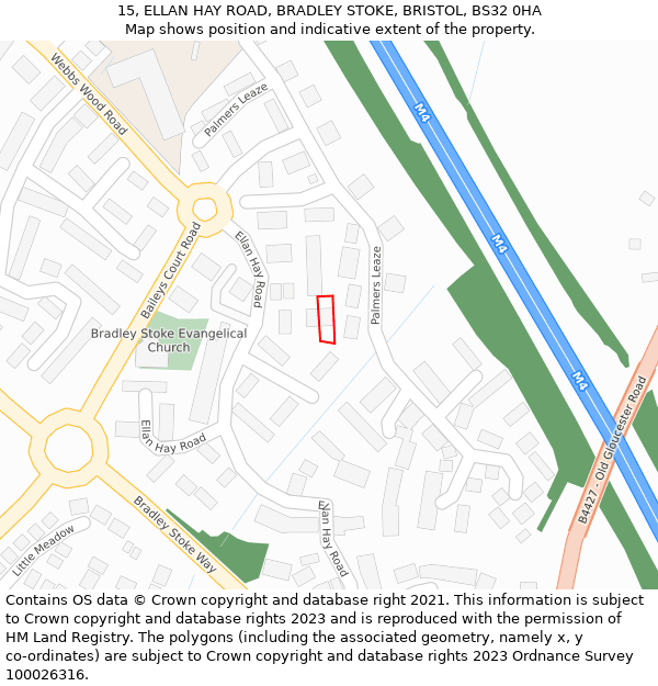 15, ELLAN HAY ROAD, BRADLEY STOKE, BRISTOL, BS32 0HA: Location map and indicative extent of plot