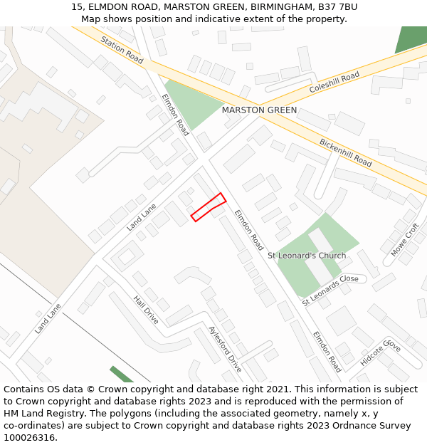 15, ELMDON ROAD, MARSTON GREEN, BIRMINGHAM, B37 7BU: Location map and indicative extent of plot