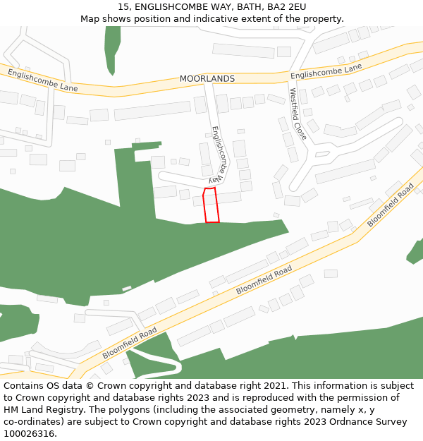 15, ENGLISHCOMBE WAY, BATH, BA2 2EU: Location map and indicative extent of plot