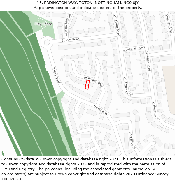 15, ERDINGTON WAY, TOTON, NOTTINGHAM, NG9 6JY: Location map and indicative extent of plot