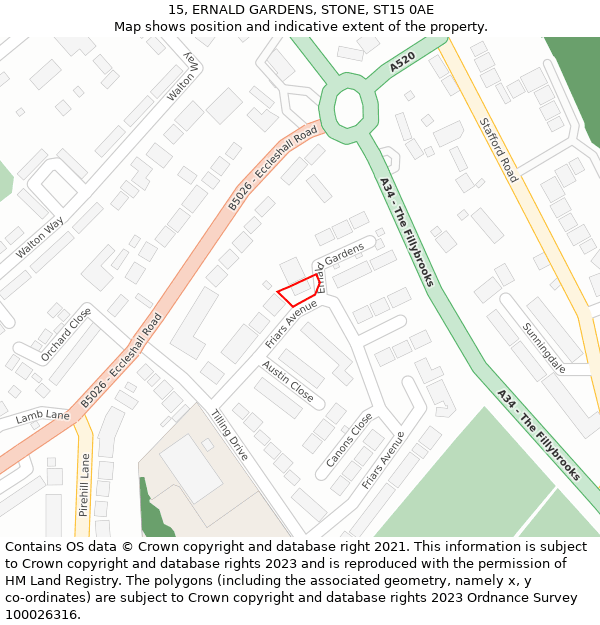 15, ERNALD GARDENS, STONE, ST15 0AE: Location map and indicative extent of plot