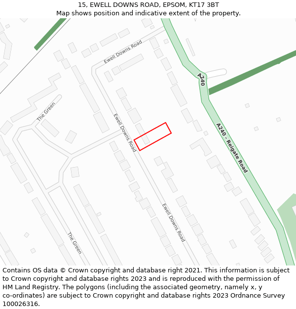 15, EWELL DOWNS ROAD, EPSOM, KT17 3BT: Location map and indicative extent of plot