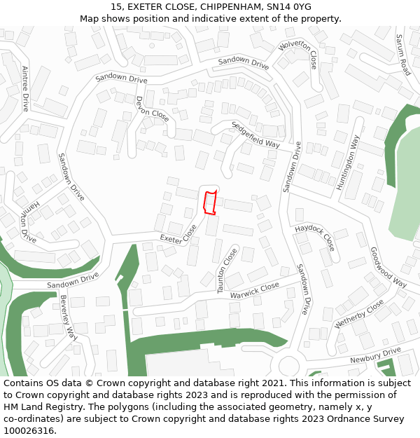 15, EXETER CLOSE, CHIPPENHAM, SN14 0YG: Location map and indicative extent of plot