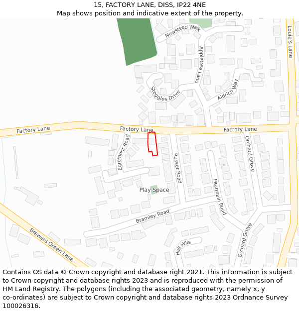 15, FACTORY LANE, DISS, IP22 4NE: Location map and indicative extent of plot