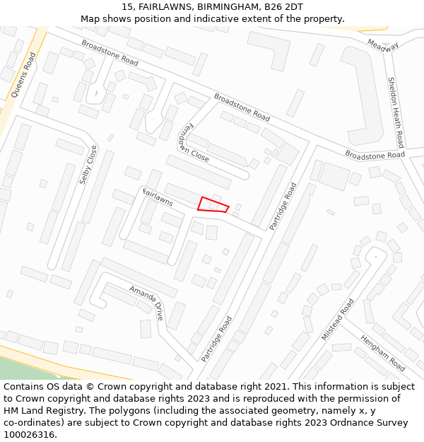 15, FAIRLAWNS, BIRMINGHAM, B26 2DT: Location map and indicative extent of plot