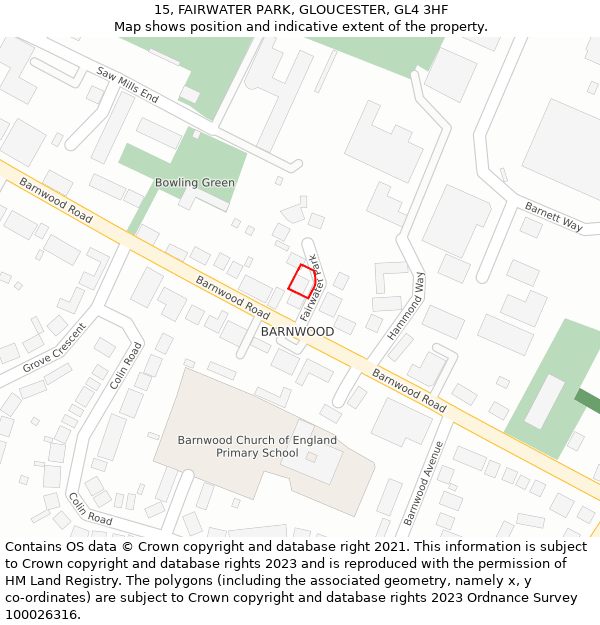 15, FAIRWATER PARK, GLOUCESTER, GL4 3HF: Location map and indicative extent of plot