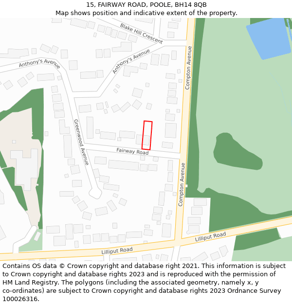 15, FAIRWAY ROAD, POOLE, BH14 8QB: Location map and indicative extent of plot
