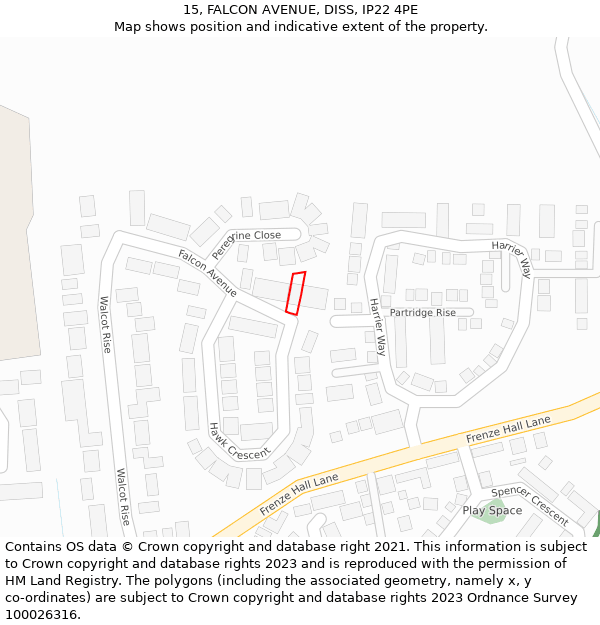 15, FALCON AVENUE, DISS, IP22 4PE: Location map and indicative extent of plot