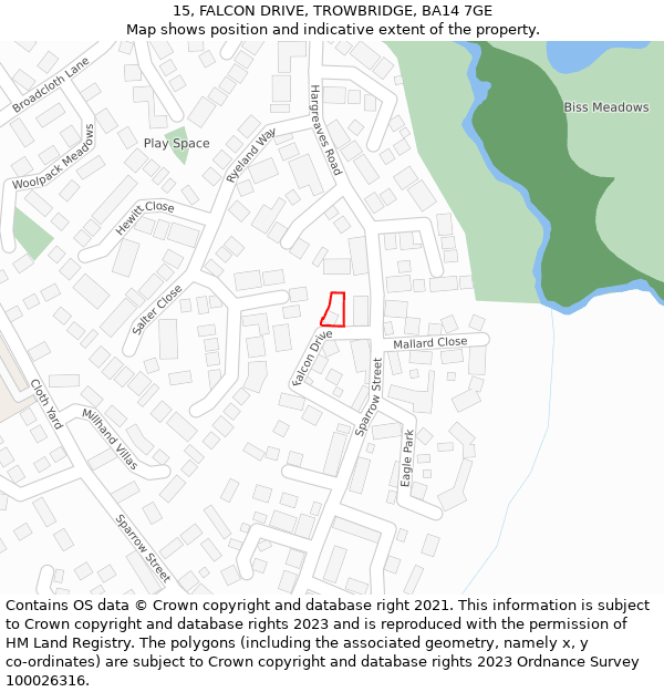 15, FALCON DRIVE, TROWBRIDGE, BA14 7GE: Location map and indicative extent of plot