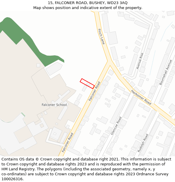 15, FALCONER ROAD, BUSHEY, WD23 3AQ: Location map and indicative extent of plot