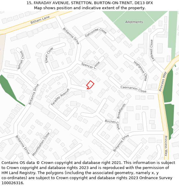 15, FARADAY AVENUE, STRETTON, BURTON-ON-TRENT, DE13 0FX: Location map and indicative extent of plot