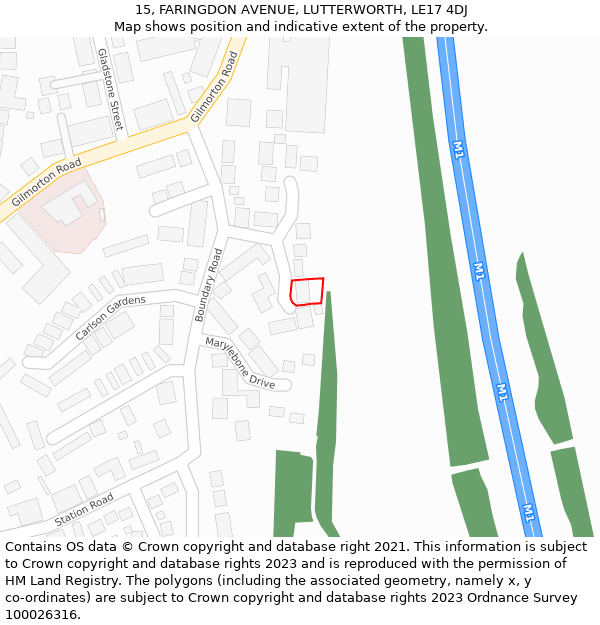 15, FARINGDON AVENUE, LUTTERWORTH, LE17 4DJ: Location map and indicative extent of plot