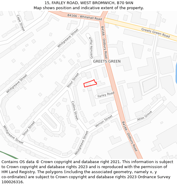 15, FARLEY ROAD, WEST BROMWICH, B70 9AN: Location map and indicative extent of plot