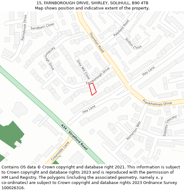 15, FARNBOROUGH DRIVE, SHIRLEY, SOLIHULL, B90 4TB: Location map and indicative extent of plot