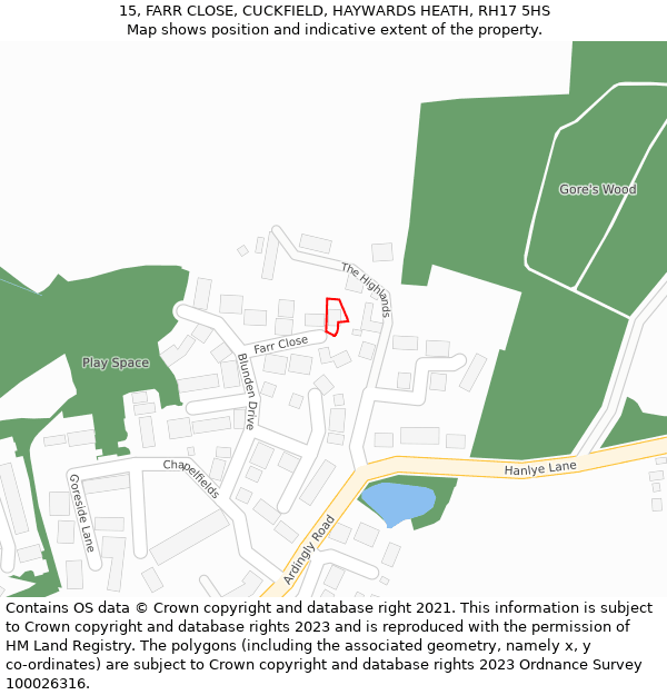 15, FARR CLOSE, CUCKFIELD, HAYWARDS HEATH, RH17 5HS: Location map and indicative extent of plot