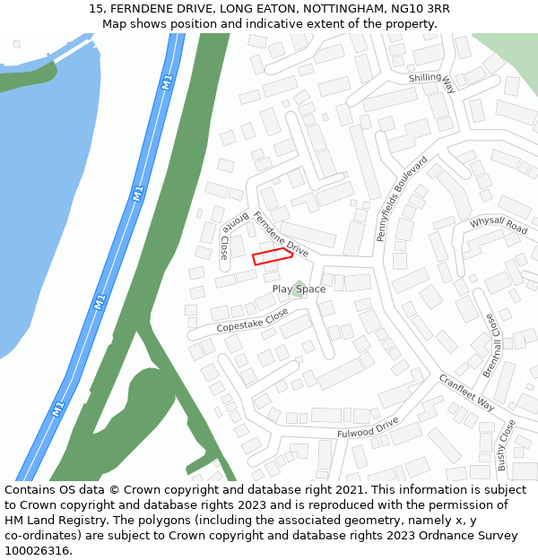 15, FERNDENE DRIVE, LONG EATON, NOTTINGHAM, NG10 3RR: Location map and indicative extent of plot